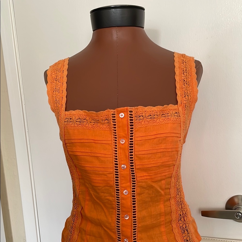 Orange Lace Button-Down Top - image 1